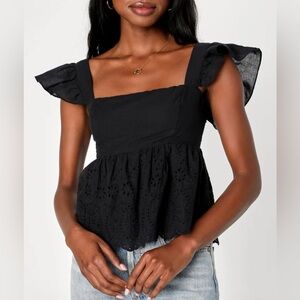 Always Your Baby Black Ruffled Eyelet Babydoll Top - Large